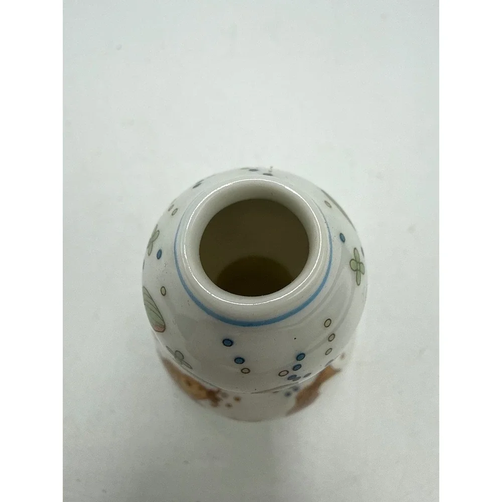 Miniature Porcelain Double Gourd Vase Koi Fish Hand Painted White Ceramic 3 Inch